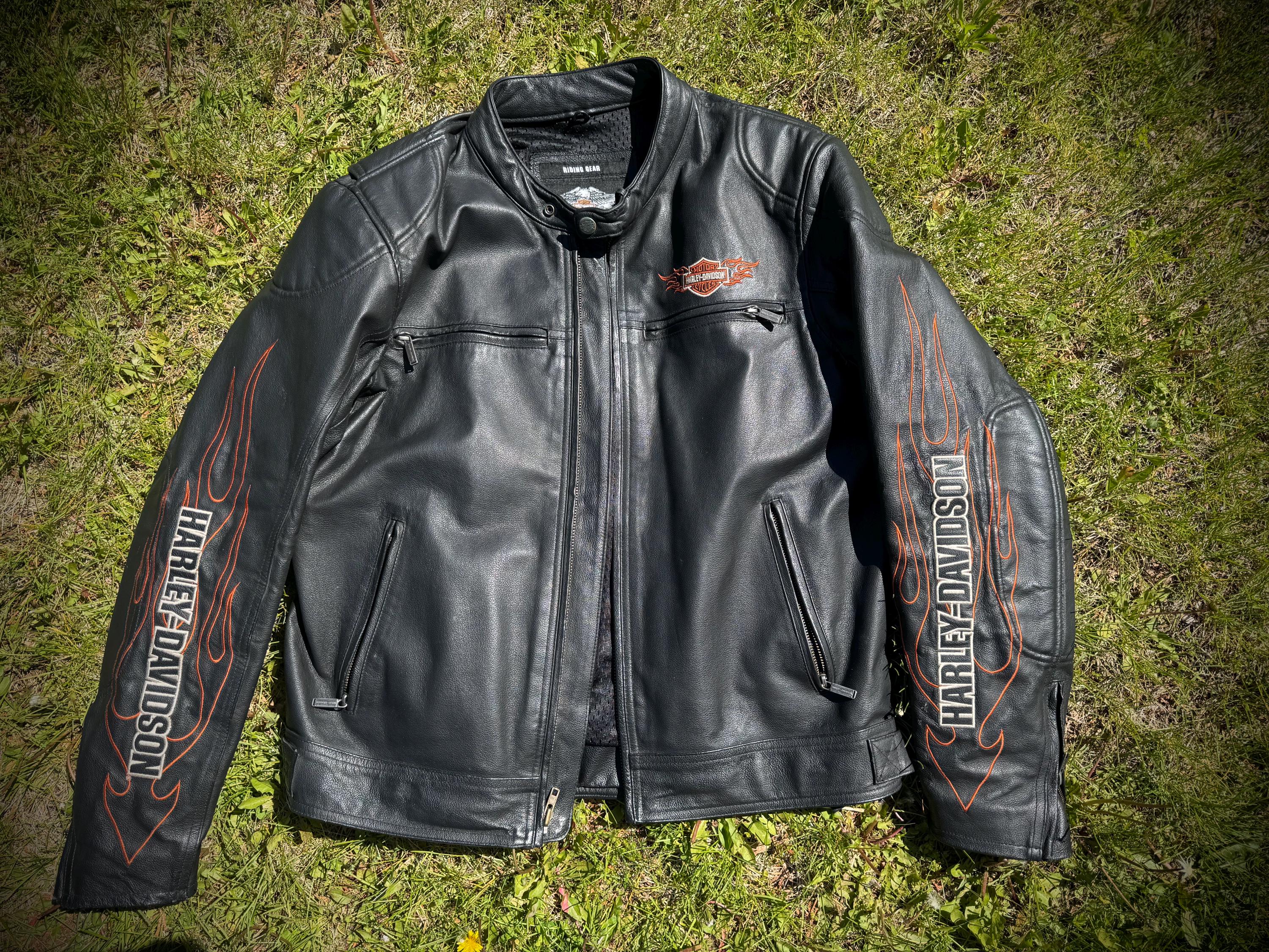 ジャケット・アウター Harley-Davidson Flame Leather Jacket Harley Davidson Genuine Leather Motorcycle,SZ M ,Black Jacket,Fire
