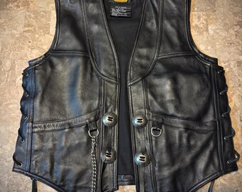 Harley Davidson Motorcycle Leather Vest M 90's Vintage Men's Jacket Side Fringe
