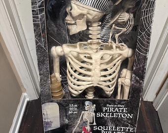 New Crazy Bonez Life Size Halloween 60" Pirate Pose-N-Stay Skeleton Retired Bird