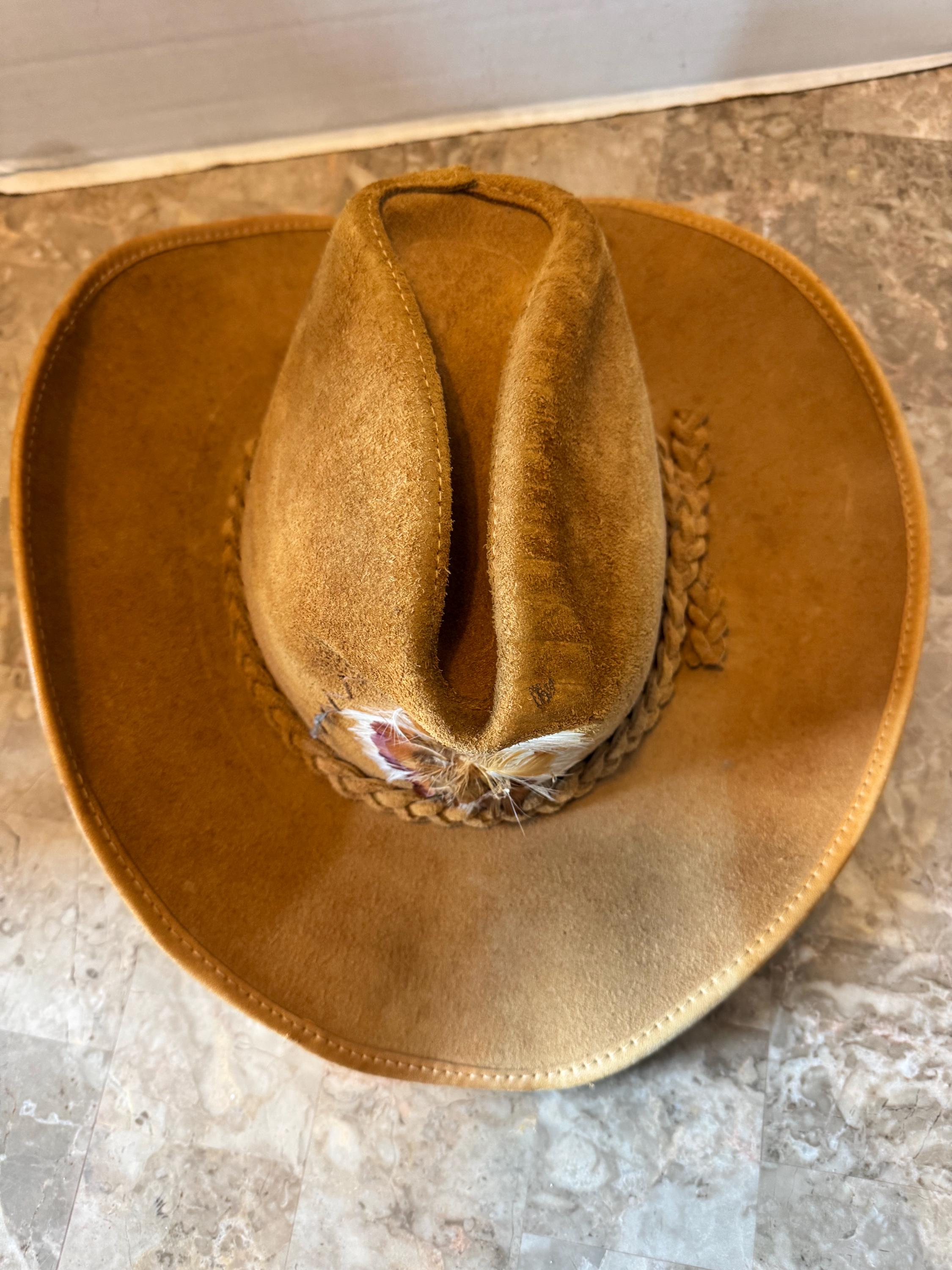Henschel Suede Leather Braided Brown Cowboy Western Hat Size Medium Skully main image 4