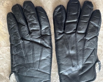 Vintage 1960's Cranbrook Cowhide Leather Black Gloves Women's Size Large Japan