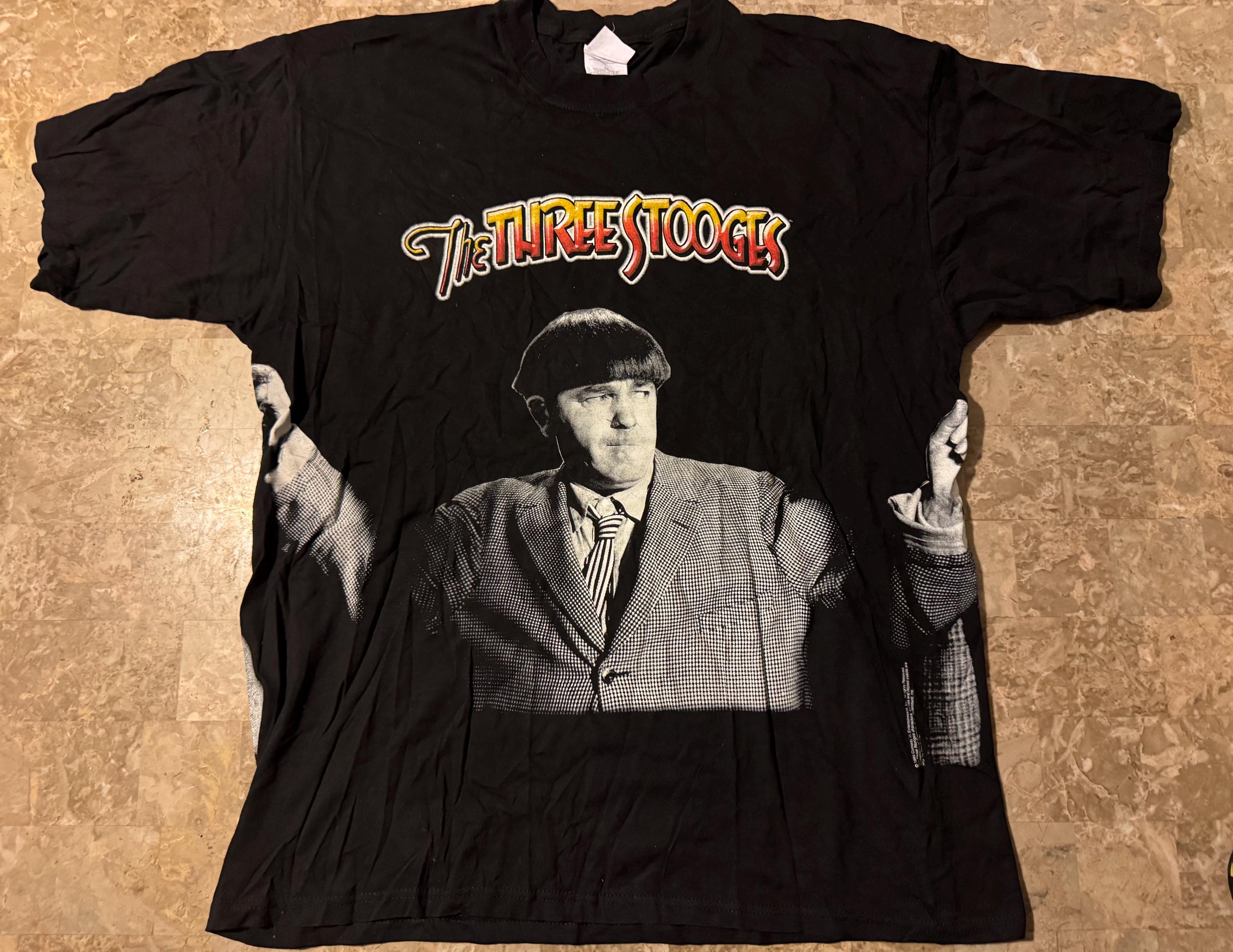 Vintage Y2K 90's the Three Stooges Moe All Over Print Tee Shirt Sz