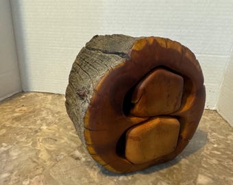 Hand Carved Spancraft Natural Wood Log Jewelry Box 2 Drawer Alamosa Colorado USA