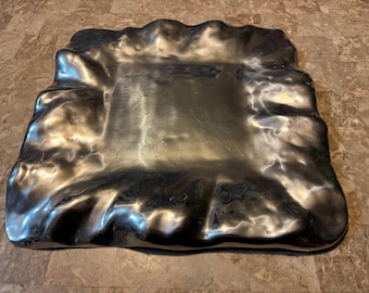 Beatriz Ball Vento Large Ruffled Square Rebecca' Polished Aluminum Tray 17"x17" VENTO Olanes Large Square Platter is a functional and spirit