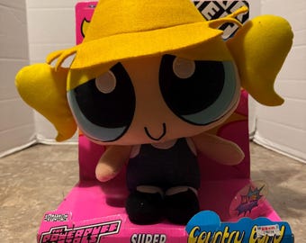 Muñeca vintage rara de las Power Puff Girls, peluche de la banda country, sonido de burbujas, tamaño grande, 15"