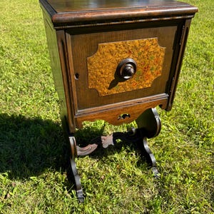 Vintage Antique Copper Lined Smoke Stand Humidor Cigar Cabinet End Table Stand
