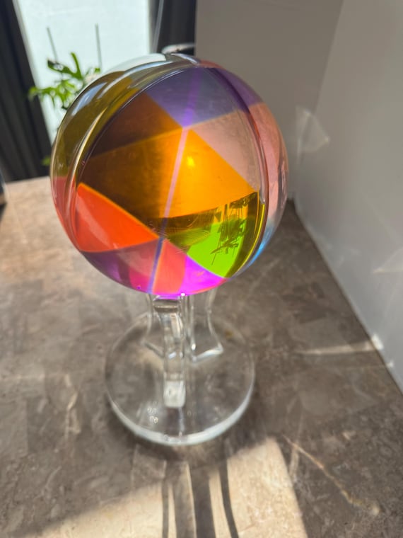 Shlomi Haziza Lucite Acrylic Art Sphere Colorful Signed Sculpture
