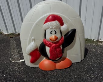 Vintage Blow-Mold Penguin in Igloo General Foam Plastic 26” Light-Up Christmas