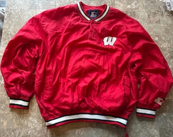 Vintage 90s Wisconsin Badgers Red pullover Men Large Warmup Jacket Track Starter
