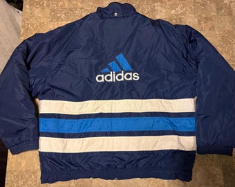 Vintage 90s Adidas Puffer Jacket Coat XL Striped Urban Ski Retro Indie Rock
