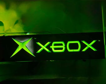 Vintage Xbox Light Box Sign Retail Display Neon Original Store Promo Video game. Sign has wear scuffs has crack on top of display by cord po