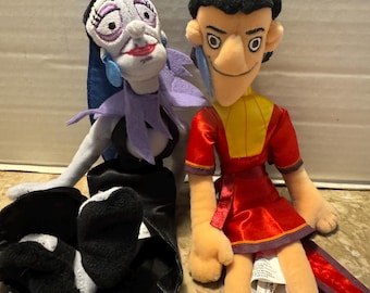 Disney Store Emperor's New Groove Kuzco & Yzma Bean Bag Plush Human Form Lot 2. Comes as pictured Kuzco missing one felt earring see photo s