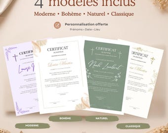 Certificato di battesimo personalizzato | Padrino + Madrina | 4 modelli | File scaricabile