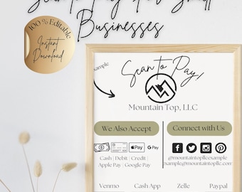 Scan to Pay QR Code Template: Customizable Small Business Sign (Canva Digital Download)