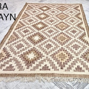 Kilim Handwoven Jute Rug, Handmade Rug, Kilim Durrie Rug, Traditional Indian Jute Area Rug, Flat Weave Rug, Customization Available