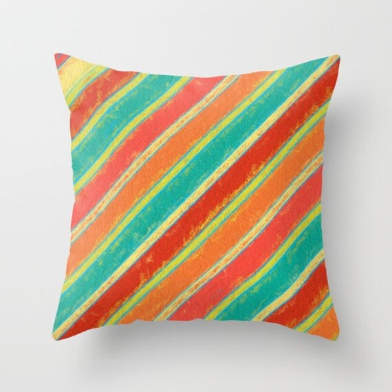 Items similar to Diagonal SUMMER STRIPES decorative pillow, colorful