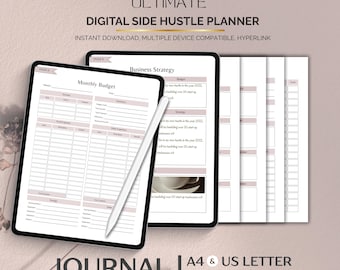 Digital Side Hustle Planner, Business Organizer, Goal Tracker (PDF Download)
