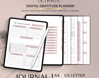 Daily Gratitude Journal, Mindfulness Self Reflection Template (PDF Instant Download)