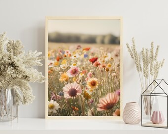 Colorful Sunflower and Wildflower Field Digital Print Wall Art