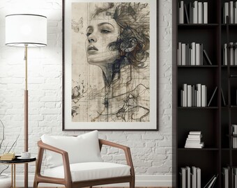Modern Minimalist Woman Face Art | Abstract Female Line Drawing | Printable Wall Art