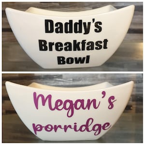 Personalised name bowl,Porridge bowl,Cereal bowl,Personalised gift,White name bowl,Gift ideas,Vinyl wording.