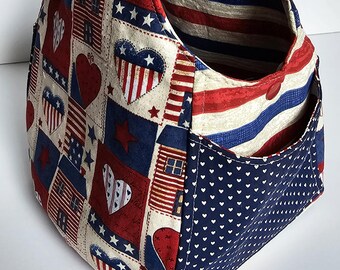 Americana Hearts Sling Bag | 4th of July Red Cream Navy Stripe Patriotic USA | Daily Carry Shoulder Bag Handbag Purse | Made Under Moonlight