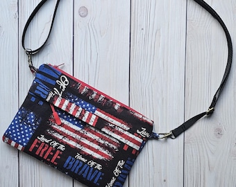 Land of the Free - Large Traveler Crossbody Purse | Patriotic On-The-Go Travel Bag | Adjustable Strap Zipper Pockets | Made Under Moonlight