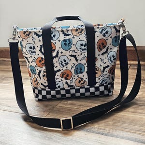 Skulls + Bats Checkerboard Tote Purse | Handbag Shoulder Bag Crossbody Everyday Essentials Carry All | Ready to Ship | Made Under Moonlight