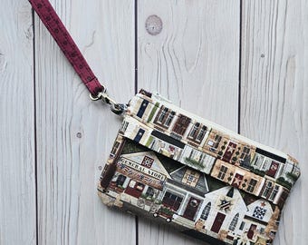 Patriotic Town - Small Traveler Wristlet Zip Pouch | USA America Patriot On-The-Go Purse | Wrist Strap Zipper Pockets | Made Under Moonlight