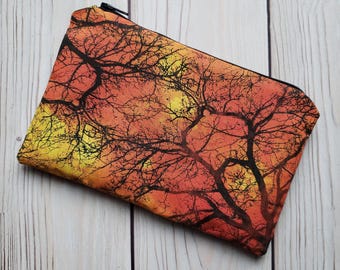 Woodsy Trees Classic Zip Pouch | Cosmetic Makeup Bag | Pencil Pen Case | Halloween Fall | Orange Black Yellow | Made Under Moonlight