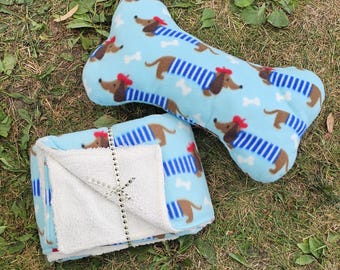 Fleece Blanket + LARGE Bone Pillow Set | Baby Puppy Dog Toy | Stuffed Photo Prop Pet Photography | Ready to Ship | Made Under Moonlight