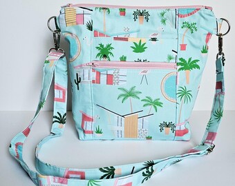 Flamingo Haven Everyday Crossbody Purse | Lightweight Washable Fabric Bag Adjustable Strap Zipper Closure Pockets | Fast Free Shipping US