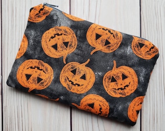 Pumpkins Classic Zip Pouch | Cosmetic Makeup Bag | Pencil Pen Case | Halloween Pumpkin | Orange Gray Black White | Made Under Moonlight