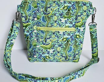 Seahorses Whales Everyday Crossbody Purse | Lightweight Washable Fabric Bag Adjustable Strap Zipper Closure Pockets | Fast Free Shipping US