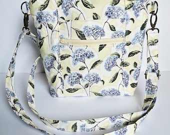 Yellow Blue Floral Everyday Crossbody Purse | Lightweight Washable Fabric Bag Adjustable Strap Zipper Closure Pockets Fast Free Shipping US