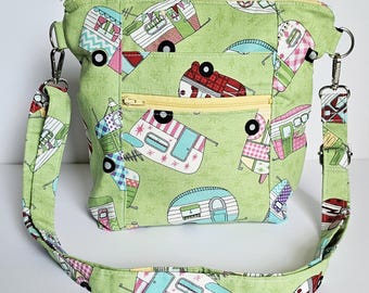 RV Campers Green Everyday Crossbody Purse | Lightweight Washable Fabric Bag Adjustable Strap Zipper Closure Pockets | Fast Free Shipping US