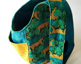 Cheetahs Sling Bag | Wild Animal Large Cat | Green Yellow Teal | Daily Carry Shoulder Bag Festival Bag Handbag Purse | Made Under Moonlight