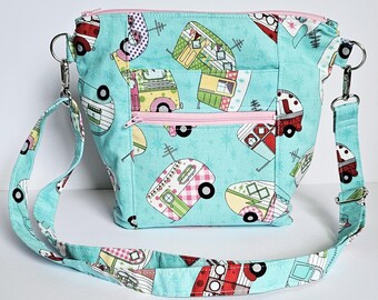 RV Campers Blue Everyday Crossbody Purse | Lightweight Washable Fabric Bag Adjustable Strap Zipper Closure Pockets | Fast Free Shipping US