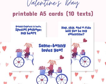 Printable Valentine’s Day cards with bunny on a bicycle
