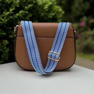 Bright Blue & White Stripe Patterned Guitar Purse Strap, Chevron Adjustable Crossbody Phone Handbag, Woven Phone Bag Sling Replacement