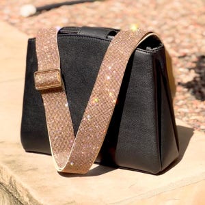Gold Sparkle Rhinestone Crossbody Guitar Purse Bag Strap, Shiny Diamond White Black Pewter Gemstone Handbag Replacement, Crystal Phone Strap