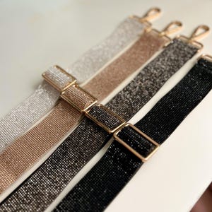 SOLD AS IS, Flawed Sparkle Rhinestone Crossbody Guitar Purse Bag Strap, Shiny Gold Diamond White Gemstone Handbag Replacement Final Sale