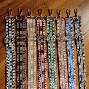 Stripe Chevron Retro Purse Straps, Woven Nylon Adjustable Crossbody Bag, Guitar Style Handbag Replacement - Red Green Blue Beige Pink