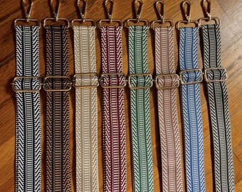 Stripe Chevron Retro Purse Straps, Woven Nylon Adjustable Crossbody Bag, Guitar Style Handbag Replacement - Red Green Blue Beige Pink