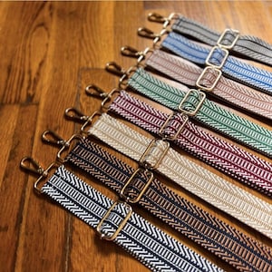 Retro Colorful Purse Straps, Black Green Pink Navy Woven Nylon Adjustable Crossbody Bag, Guitar Style Handbag Replacement, Stripe Chevron
