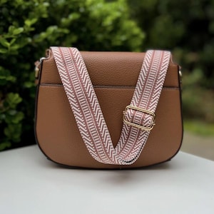 Rose Pink & White Stripe Patterned Guitar Purse Strap, Chevron Adjustable Crossbody Phone Handbag, Woven Phone Bag Sling Replacement