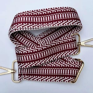 Courroie de sac à main pour guitare à motifs chevrons rouge bordeaux et rayures blanches, sac à main bandoulière réglable pour téléphone chevrons, bandoulière tissée de remplacement