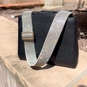 Diamond White Rhinestone Crossbody Guitar Purse Bag Strap, Shiny Gold Sparkle Black Pewter Gemstone Handbag Replacement, Crystal Phone Strap