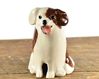puppy dog pie bird ceramic one of a kind hand crafted by Anita Reay AnitaReayArt piebird ceramic calico dog figurine