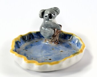 koala pinch pot trinket dish or ring dish handmade pottery art  ceramic koala bear figurine   Anita Reay Etsy